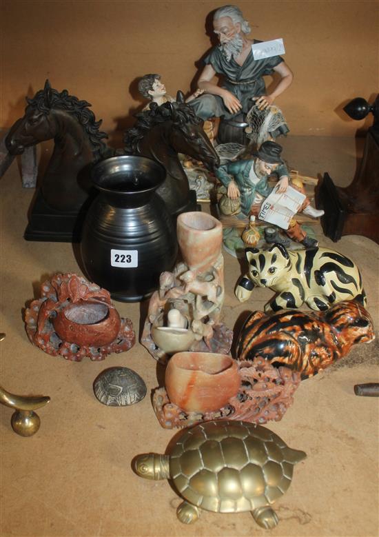 Capi di Monte figure, soapstone & ceramics